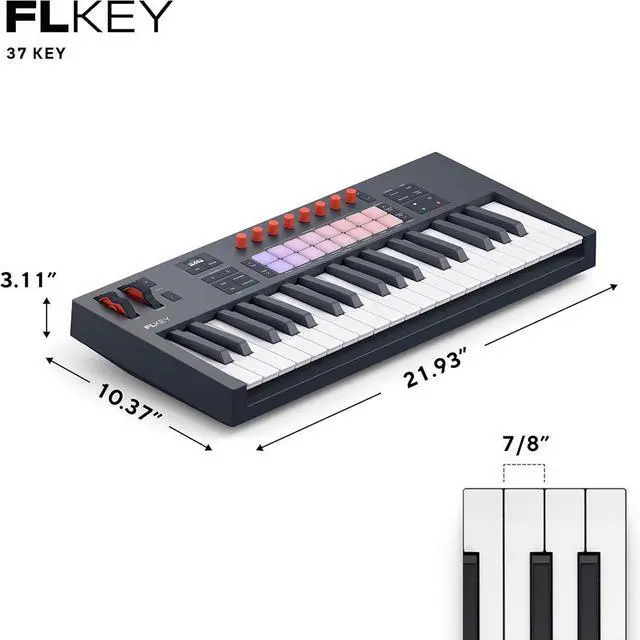 Alt view image 3 of 7 - Novation FLkey 2 37 MIDI Controller Keyboard for FL Studio. Make Beats with Full-Size Keys, USB, Pitch & Mod Wheels, 16 Drum Pads, and Arpeggiator Inc. 6 Months of FL Studio