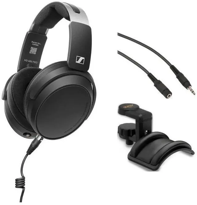 Main image of HD 480 PRO Professional Closed-Back Studio Headphones, Black Bundle with Auray Headphone Holder With Padded Cradle, Pearstone Stereo Mini Male to Stereo Mini Female Extension Cable Black 3