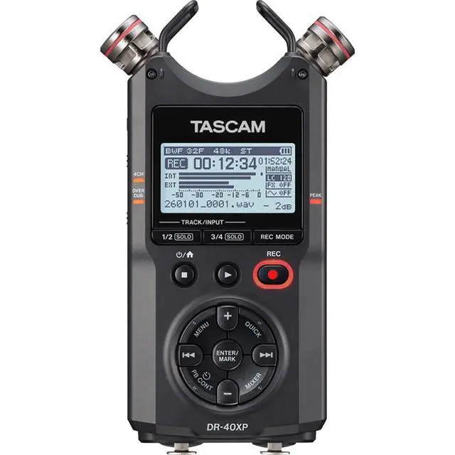 Alt view image 7 of 14 - TASCAM DR-40XP 4-Channel 32-Bit-Float Portable Field Recorder with USB-C Interface and Adjustable Mics