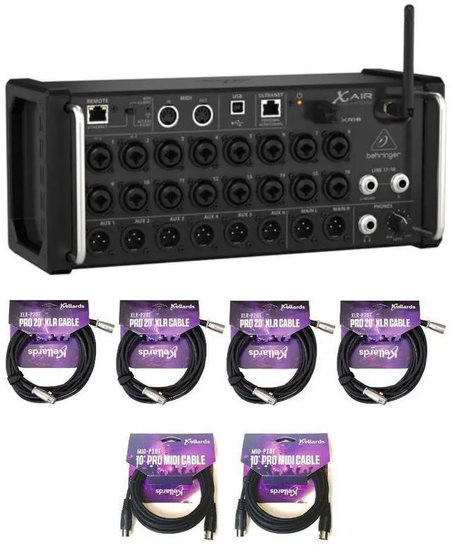 Main image of Behringer X AIR XR18 18x12 Digital Mixer for iPad/Android Tablets Bundle with Kellards XLR-P20T Pro 20 ft XLR Microphone Cable (Pack of 4), Kellards MID-P10T Pro MIDI to MIDI Cable 10 Feet (Pack of 2)
