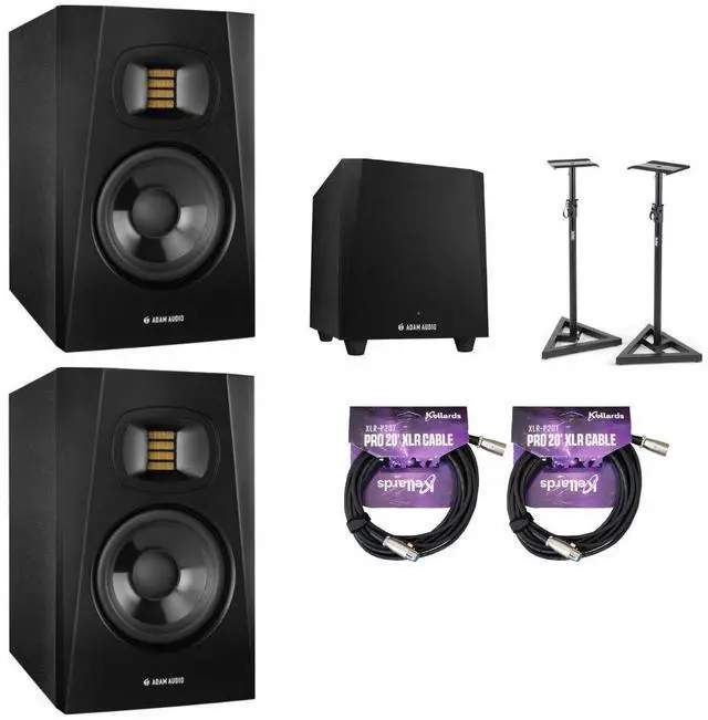 Main image of Adam Professional Audio T5V T-Series Active Nearfield Monitor (2 Pack) Bundle with Adam Audio T10S 130W 10" Active Subwoofer, On-Stage SMS6000-P Studio Monitor Stand, Kellards to MIDI Cable (2 Pack)