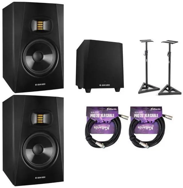 Main image of Adam Professional Audio T7V T-Series Active Nearfield Monitor (2 Pack) Bundle with Adam Audio T10S 130W 10" Active Subwoofer, On-Stage SMS6000-P Studio Monitor Stand, Kellards to MIDI Cable (2 Pack)