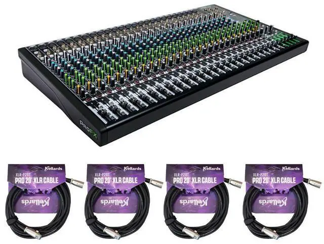 Main image of Mackie ProFX30v3 30-Channel Sound Reinforcement Mixer with Built-In FX Bundle with Kellards XLR-P20T Pro 20 ft XLR Microphone Cable (Pack of 4)