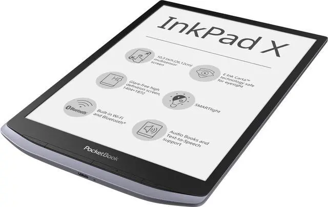 Main image of PocketBook InkPad X, 10" E Ink Carta™ Mobius (1404 × 1872), SMARTlight, Metallic Grey, Dual Core (2×1 GHz), Operative memory: 1 GB, Accumulator: 2000 mAh