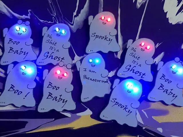 Alt view image 3 of 4 - LED EYEs Lights up. Ghost Hunter Pin / Badge - "Ghost Hunter"