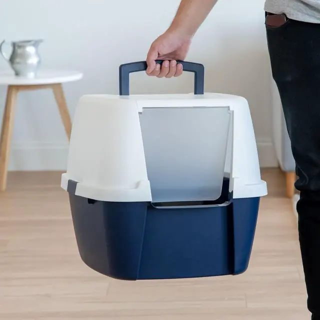 Alt view image 3 of 4 - IRIS Jumbo Hooded Litter Box without Scoop, Navy