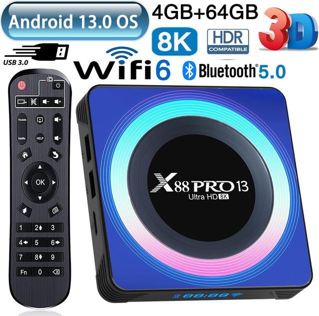 Android 13.0 TV Box, 4GB RAM + 64GB ROM Android Box RK3528 Quad-core Media  Player Support 8K Full HD, Dual Wi-Fi 2.4Ghz/5Ghz WIFI6, USB 3.0, BT5.0