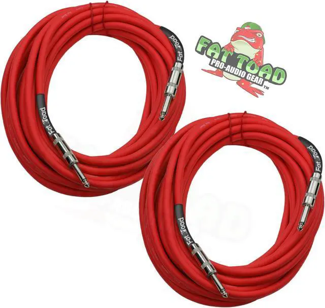 Main image of 1/4" to 1/4 Male Jack Speaker Cables (2 Pack) by FAT TOAD | 25ft Professional Pro Audio Red DJ Speakers PA Patch Cords | Quarter Inch 12 AWG Gauge Wire for Amp, Music Studio Recording & Stage Gear