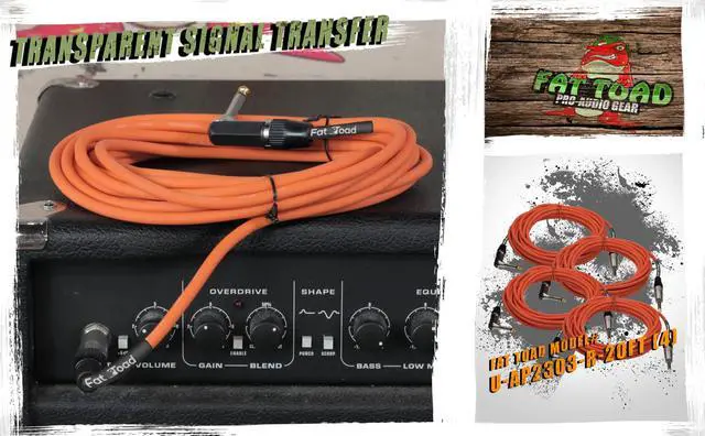 Alt view image 6 of 7 - Guitar Cords (4 Pack) Right Angle Instrument Cable by FAT TOAD | 20FT 1/4 Inch Straight-End Wires for Electric Guitar, Bass, Keyboards & Music Sound Recording Studio | Shielded 20 AWG Patch Conductor