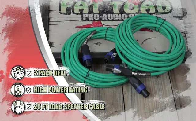 Alt view image 5 of 7 - Speakon to Speakon Cables (2 Pack) by FAT TOAD | 25ft Professional DJ Pro Audio Green Speaker PA Cord with Twist Lock Connector | 12 AWG Wire for Impeccable Studio Recording & Stage Performance Gear