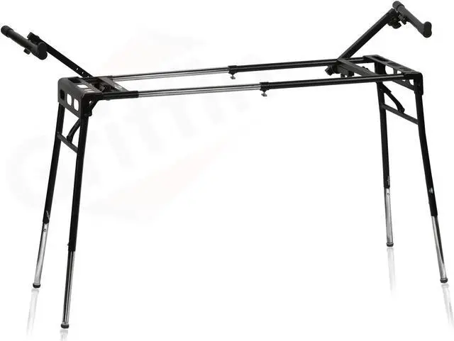 Alt view image 5 of 6 - GRIFFIN 2-Tier DJ Coffin Workstation Stand | Double Table Top Keyboard & Laptop Holder | Duel Level Digital Piano Rack Mount Platform for Studio Mixer Controllers, Turntable, Speakers, Stage Equipment