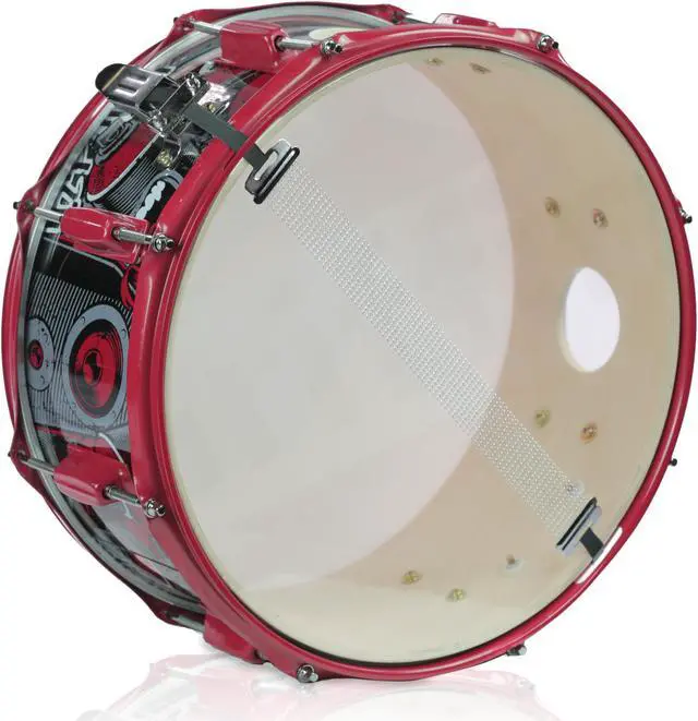 Alt view image 4 of 7 - GRIFFIN Snare Drum Birch Wood Shell 14 X 6.5 Inch | Oversize 2.5" Large Vents & Custom Graphic Wrap (Limited Edition) | Red Hardware & Marching Drummers Key for Students & Pros | 8 Metal Tuning Lugs