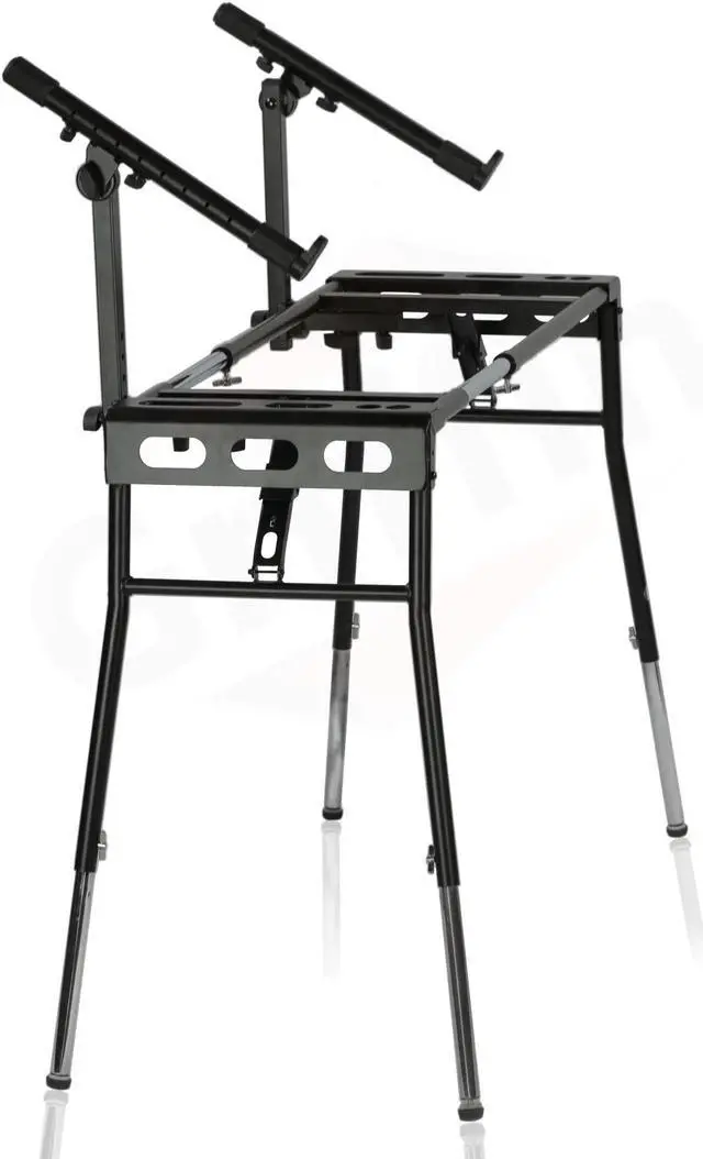 Alt view image 2 of 6 - GRIFFIN 2-Tier DJ Coffin Workstation Stand | Double Table Top Keyboard & Laptop Holder | Duel Level Digital Piano Rack Mount Platform for Studio Mixer Controllers, Turntable, Speakers, Stage Equipment