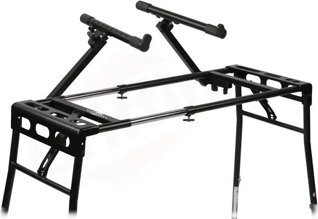 Alt view image 4 of 6 - GRIFFIN 2-Tier DJ Coffin Workstation Stand | Double Table Top Keyboard & Laptop Holder | Duel Level Digital Piano Rack Mount Platform for Studio Mixer Controllers, Turntable, Speakers, Stage Equipment