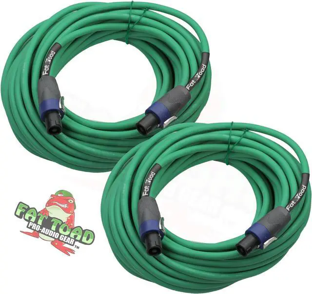 Main image of Speakon to Speakon Cables (2 Pack) by FAT TOAD | 50ft Professional Pro Audio Green Speaker PA Cord with Twist Lock Connector | 12 AWG Wire for Impeccable Studio Recording & DJ Stage Performance Gear