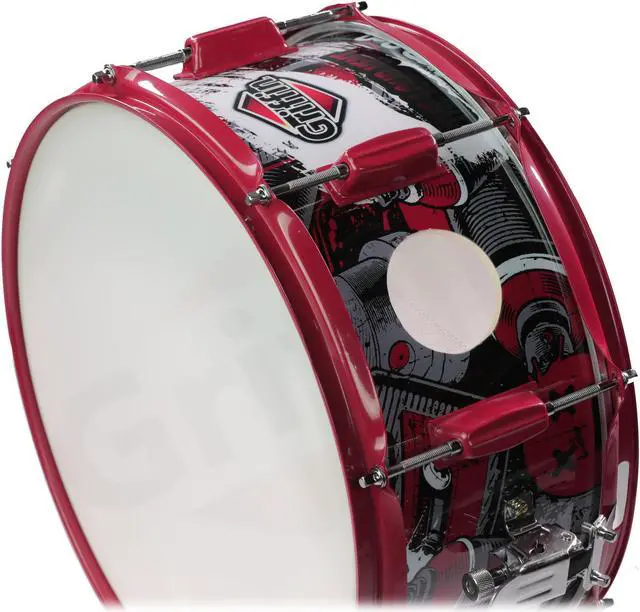 Alt view image 3 of 7 - GRIFFIN Snare Drum Birch Wood Shell 14 X 6.5 Inch | Oversize 2.5" Large Vents & Custom Graphic Wrap (Limited Edition) | Red Hardware & Marching Drummers Key for Students & Pros | 8 Metal Tuning Lugs
