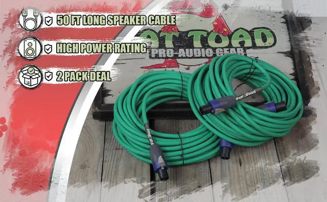 Alt view image 6 of 7 - Speakon to Speakon Cables (2 Pack) by FAT TOAD | 50ft Professional Pro Audio Green Speaker PA Cord with Twist Lock Connector | 12 AWG Wire for Impeccable Studio Recording & DJ Stage Performance Gear