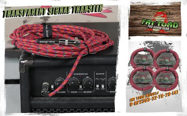 Alt view image 5 of 7 - Guitar Cords (4 Pack) Right Angle to Straight-End Instrument Cable Tweed Cloth Jacket by FAT TOAD | Braided Woven 20FT 1/4 Inch Jack TS for Electric Guitar, Bass, AMP | Shielded 20 AWG Patch Conductor