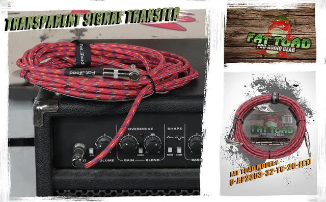 Alt view image 6 of 6 - Guitar Cable Right Angled to 1/4 Straight-End Instrument Cord Tweed Cloth Jacket by FAT TOAD | Braided Woven 20FT Quarter Inch Gold Jack TS for Electric Guitar, Bass, Keyboards | Shielded 20 AWG Patch