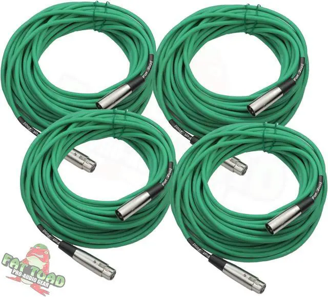 Main image of XLR Microphone Cables (4 Pack) by FAT TOAD | 50ft Professional Pro Audio Green Mic Cord Extension Patch with Lo-Z Connector | 20 AWG Shielded Wire & Balanced for Music Recording Studio Mixer Gear