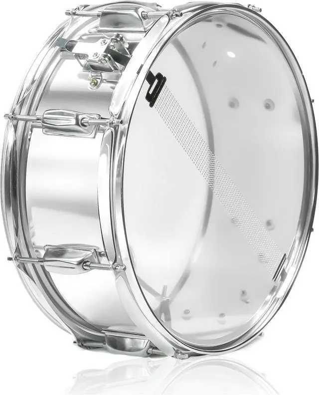 Alt view image 2 of 7 - Metal Snare Drum by GRIFFIN | 14" x 5.5" inch Steel Chrome Shell | 8 Tuning Lugs & Snare Throw Off Strainer Set | Musical Instrument Kit & Drummers Key | Marching Percussion Hardware & Drum White Head