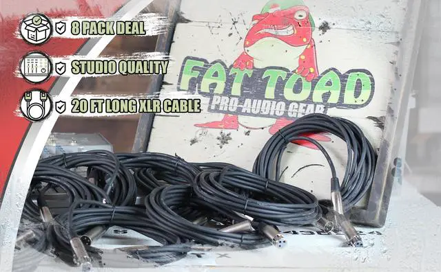 Alt view image 4 of 7 - Microphone Cables by FAT TOAD | (8 Pack) 20ft Professional Pro Audio XLR Mic Cord Patch with Female & Male Connector | 20GA Shielded Wire & Balanced for Recording Studio Mixer | Speaker DJ Stage Gear