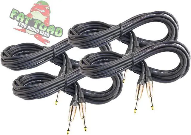 Main image of Guitar Cables (4 Pack) Instrument Cord by FAT TOAD | 20 AWG Patch Conductor for Electric or Acoustic Guitar, Bass, Amps, Keyboards & Pro-Audio DJ Recording Studio PA | 20FT 1/4 Inch Straight-End Wires