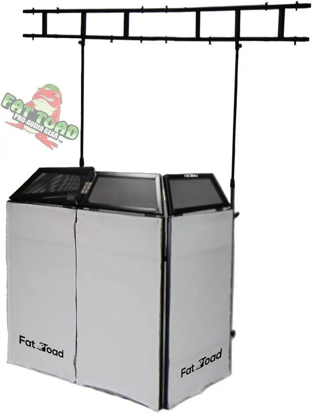 Main image of DJ Booth Tabletop With 8FT Lighting Truss Stand Package by FAT TOAD | Foldable Panel Portable Stage Platform Facade White Scrim Cover | Video Light Projector Display Workstation For Sound System Event