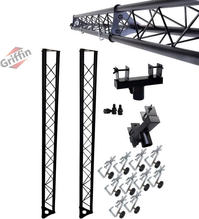 Main image of DJ Triangle Truss Extension Lighting System by GRIFFIN | Mounts on your Speaker Stands | Trussing Stage Kit for Smoke Machines & Dance Laser Lights | C Clamps Mounting Brackets & Platform Hardware Set