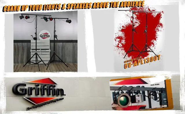 Alt view image 2 of 7 - Crank Up Light Stands (2 Pack) Stage Lighting Truss System by GRIFFIN | Portable Speaker Tripod Platform Rig | Adjustable Trussing DJ Booth Kit | T Bar Mount for Can Lights | Music Equipment Package