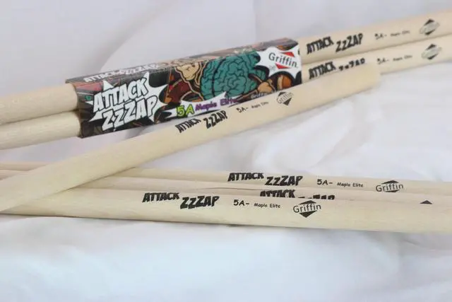 Alt view image 3 of 7 - 12 Pairs of Select Elite Maple Wood Drum Sticks by GRIFFIN Attack Zzzap - Size 5A Premium Balanced, Level and Straight - Drummers Percussion Classic Pure Grit Uncoated, Raw Wood Drumming Sticks