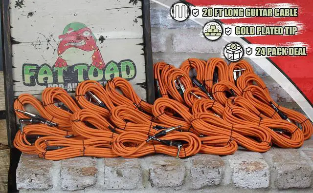 Alt view image 7 of 7 - 24 PACK - Right Angled Guitar Cables by FAT TOAD | Instrument Cords 20FT 1/4 Quarter Inch Straight-End 24GA Wires for Electric Guitar Pedal, Bass, Keyboards, Speaker Amplifier & Audio Studio Recording