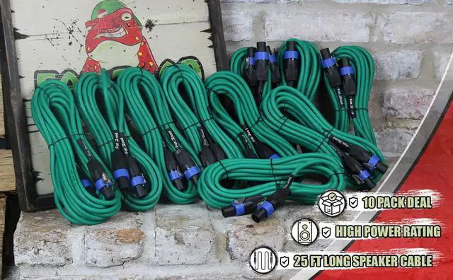 Alt view image 7 of 7 - 10 PACK - Speakon to Speakon Speaker Cables by FAT TOAD | 25ft Professional DJ Pro Audio Green PA Cords with Twist Lock Connector | 12 AWG Wire for Impeccable Studio Recording & Stage Performance Gear