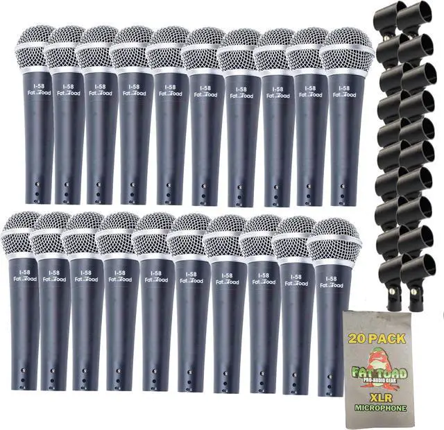 Main image of 20 PACK Cardioid Dynamic Microphones & Clips by FAT TOAD | Vocal Handheld, Unidirectional Mic | Singing Mics Designed for Music Stage Performances & Professional Studio Recording or DJ Karaoke