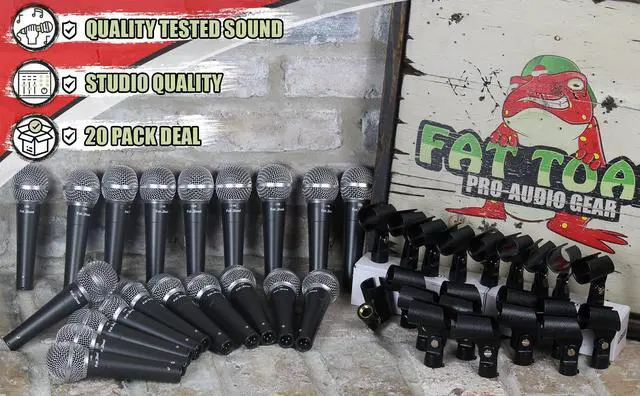 Alt view image 6 of 7 - 20 PACK Cardioid Dynamic Microphones & Clips by FAT TOAD | Vocal Handheld, Unidirectional Mic | Singing Mics Designed for Music Stage Performances & Professional Studio Recording or DJ Karaoke