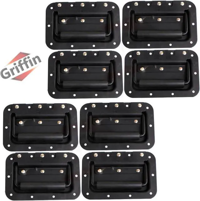 Main image of 8 PACK - GRIFFIN Recessed Speaker Cabinet Handles for Rack Road Flight Case | Spring Loaded Flush Metal Flip Pull with Grip Rubber Padding for Trunk Chest Carry Case | DJ PA Pro-Audio Stage Gear Parts
