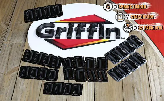 Alt view image 6 of 7 - 32 PACK -  Metal Flip Speaker Cabinet Handles for Rack Road Flight Trunk by GRIFFIN | Spring Loaded Flush Pull with Black Grip Rubber Padding for Chest Carry Case | DJ PA Pro-Audio Stage Gear Parts