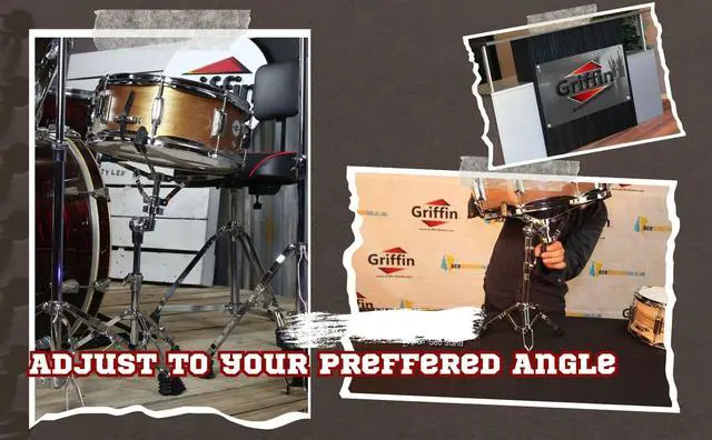 Alt view image 7 of 7 - 2-PACK Snare Drum Stand by GRIFFIN | Chrome Double Braced, Light Weight Mount for Standard Snares, Tom Drums & Practice Pad | Slip-Proof Gear Tilter & Clamp Style Basket Holder Percussion Hardware Kit