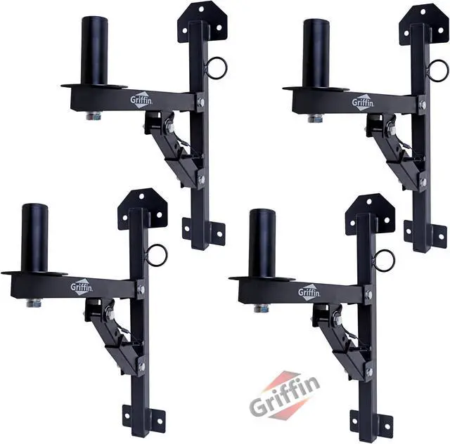 Main image of 4-PACK Wall Mount Brackets for PA Speakers By GRIFFIN | Securing Locking Pin & 3 Horizontal Level Tilt Adjustments | DJ On Stage Studio Monitor Stands | All Steel Pro-Audio Speaker 35mm Pole Holder
