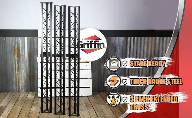 Alt view image 6 of 7 - 3-PACK Stage Mount Triangle Truss Extension by GRIFFIN | 5Ft Trussing Sections for DJ Booth Lighting System Stand | Mount Light Cans & Sound Effects for Pro Audio Equipment Gear | Parties, Live Gigs