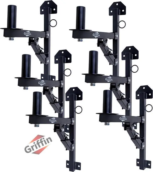 Main image of 6-PACK PA Speaker Wall Mount Bracket Stands By GRIFFIN | All Steel Pro-Audio Speaker 35mm Pole Holder | Securing Locking Pin & 3 Horizontal Level Tilt Adjustments | DJ On Stage Studio Monitor Holders
