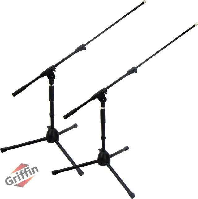 Main image of 2 PACK- Low Profile Microphone Stand by GRIFFIN | Short Tripod Mic Stand Mount with Boom Arm for Kick Bass Drum, Studio Desktop Recording, Singing & Guitar Amplifiers | Small Height Telescoping Holder