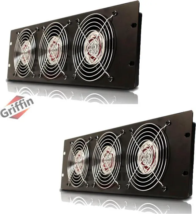 Main image of 2 PACK - Rackmount Cooling Fan by Griffin | 3U Ultra-Quiet Triple Exhaust Fans, Keep Studio Audio Equipment Gear Cool | Rack Mount on Network IT System Server Rails | Temperature Control Panel Cabinet