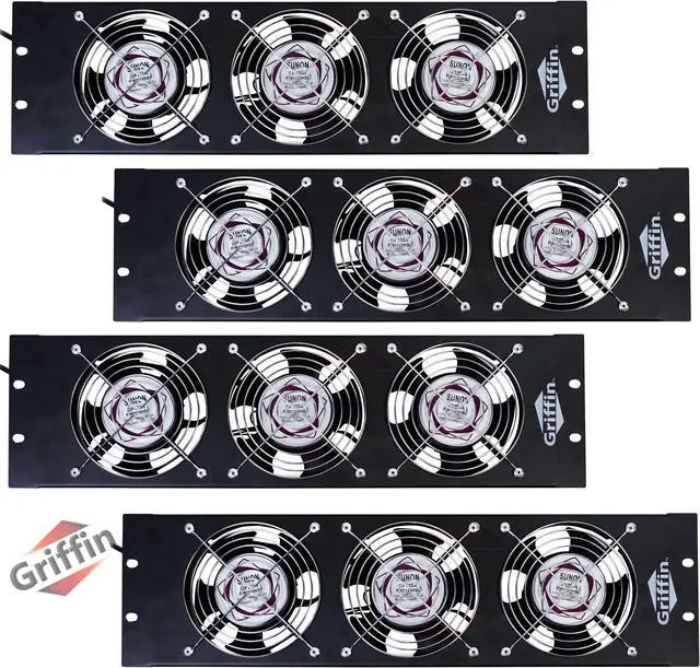 Main image of 4 PACK - GRIFFIN Rackmount  Exhaust Fan | 3U Ultra-Quiet Triple Cooling Fans, Keep Studio Audio Equipment Gear Cool | Rack Mount on Network IT System Server Rails | Temperature Control Panel Cabinet