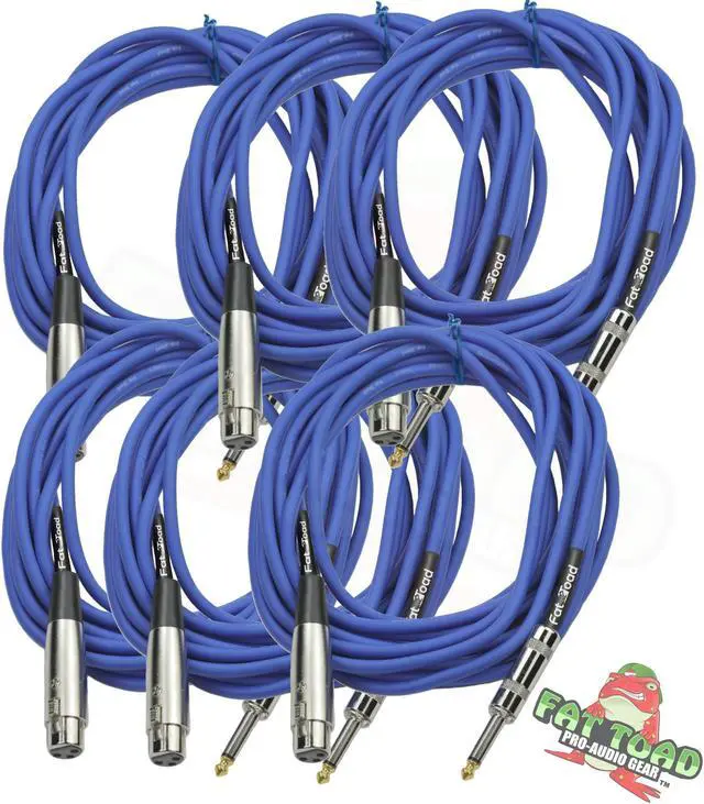 Main image of XLR Female to 1/4" Male Jack Microphone Cables (6 Pack) by FAT TOAD| 20ft Professional Pro Audio Mic Blue Cord Patch Lo-Z Connector | 20 Gauge Shielded, Balanced Wire for Impeccable DJ Audio Recording