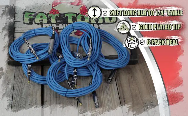 Alt view image 5 of 7 - XLR Female to 1/4" Male Jack Microphone Cables (6 Pack) by FAT TOAD| 20ft Professional Pro Audio Mic Blue Cord Patch Lo-Z Connector | 20 Gauge Shielded, Balanced Wire for Impeccable DJ Audio Recording