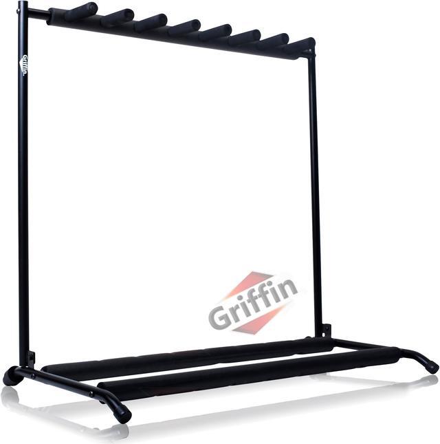 Main image of Seven Guitar Rack Stand by GRIFFIN | Floor Storage Holder for Multiple Guitars | Neck Mount Support For Electric, Acoustic Bass, Accessories | Recording Studios, Schools, Stage Performers, Wall Hanger