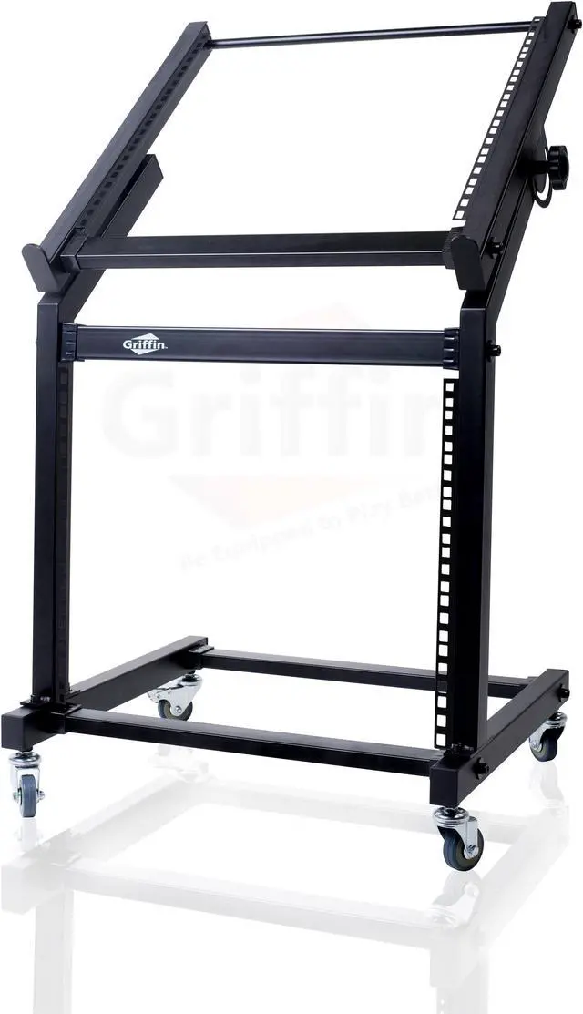 Alt view image 6 of 7 - Rack Mount Rolling Stand & Adjustable Mixer Platform Rails by GRIFFIN | 19U Cart Holder for Music Studio Booth Pro Audio Recording Cabinet | Stage Equipment DJ Gear Storage Case for Amplifier, Effects