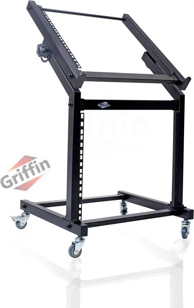 Main image of Rack Mount Rolling Stand & Adjustable Mixer Platform Rails by GRIFFIN | 19U Cart Holder for Music Studio Booth Pro Audio Recording Cabinet | Stage Equipment DJ Gear Storage Case for Amplifier, Effects