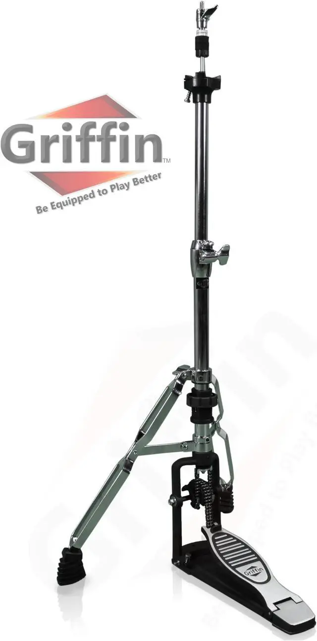 Main image of Premium 2 Leg Hi-Hat Stand by GRIFFIN | Heavy Duty Hihat Cymbal Foot Pedal with Drum Key | Folding Two Leg Style Converts to a No Leg High Hat Mount | Double Braced Chrome Percussion Hardware Mount